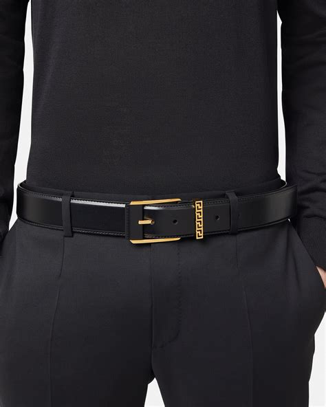 versace black square buckle|Greca Leather Belt 4 cm Black,Gold .